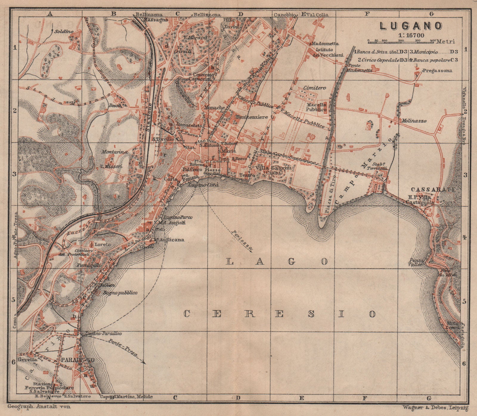 LUGANO. town city stadtplan. Switzerland Suisse Schweiz carte karte 1899 map